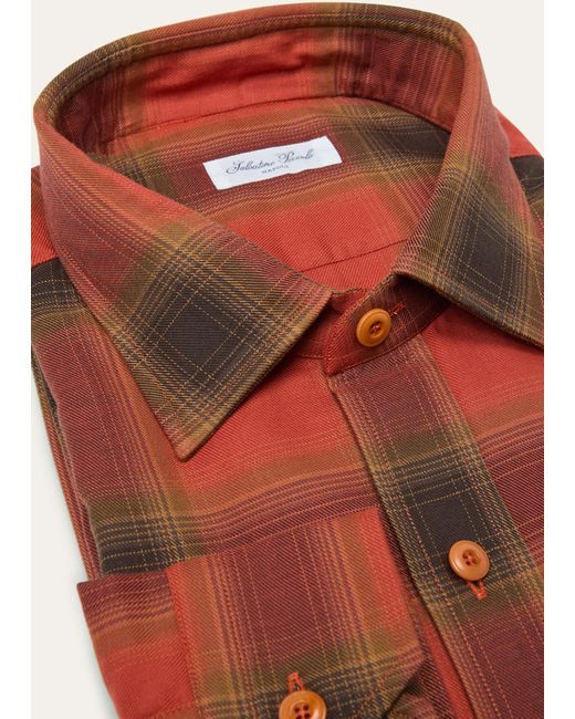 Salvatore Piccolo Red Cotton Plaid Casual Button-down Shirt for men