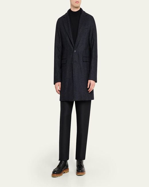 Herno Blue Wool-Blend Herringbone Top Coat for men
