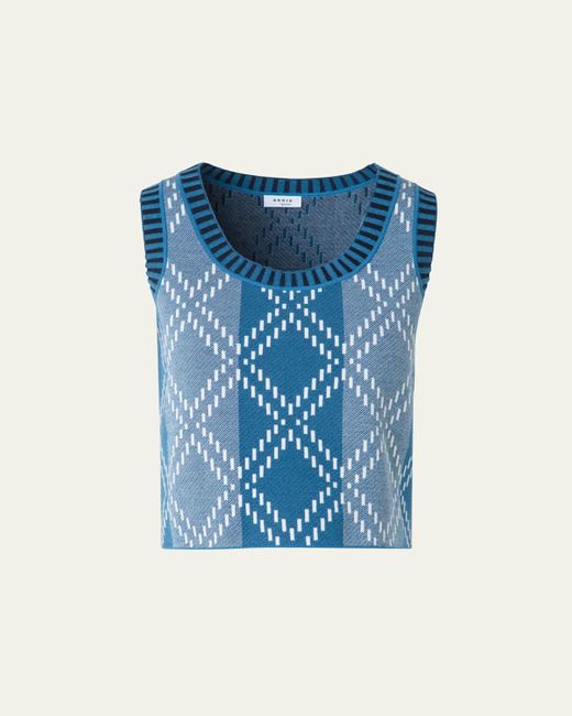 Akris Punto Blue Diamond Jacquard Merino Wool Top