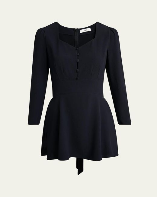 Chloé Blue Button-Front Long-Sleeve Mini Dress