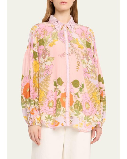 Camilla Pink Silk Balloon-sleeve Shirt Blouse