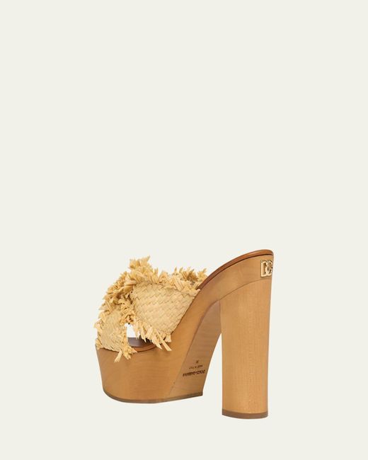 Dolce & Gabbana Natural Knotted Crossover Raffia Platform Sandals