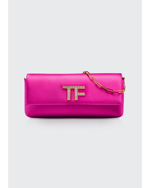 Tom Ford Small Tf Crystal Satin Chain Shoulder Bag in Pink | Lyst