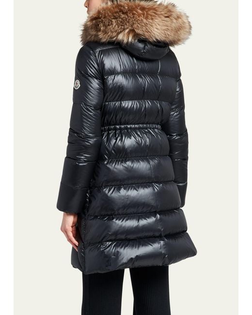 Moncler Black Chandre Long Puffer Coat With Removable Shearling Trim