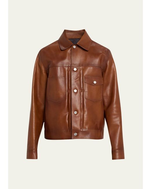 Berluti Brown Leather Trucker Jacket for men