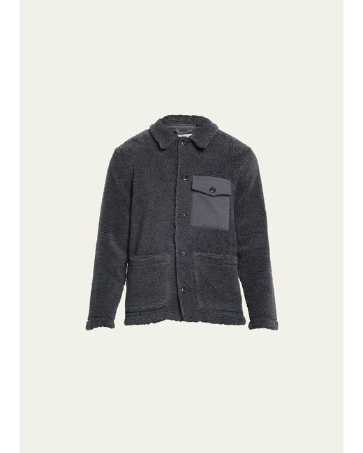 Hartford Blue Sherpa Button-front Utility Jacket for men