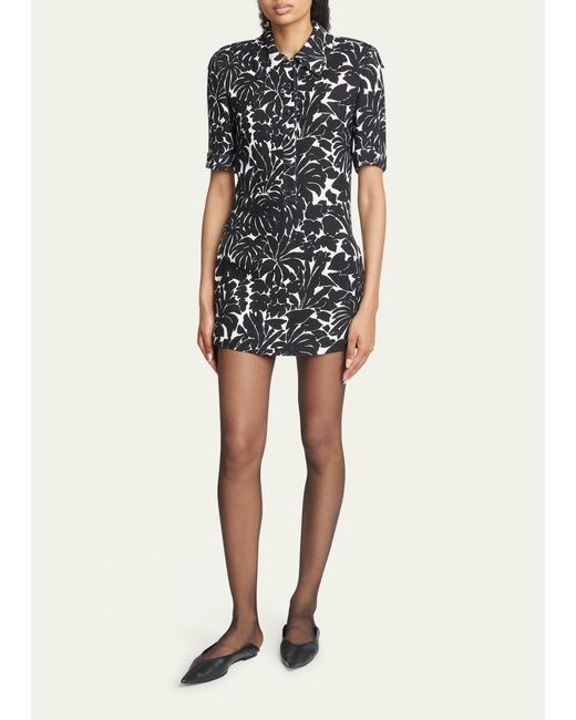 Saint Laurent Black Palm Print Collared Mini Dress