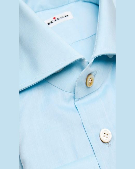 Kiton Blue Cotton Voile Spread Collar Dress Shirt for men