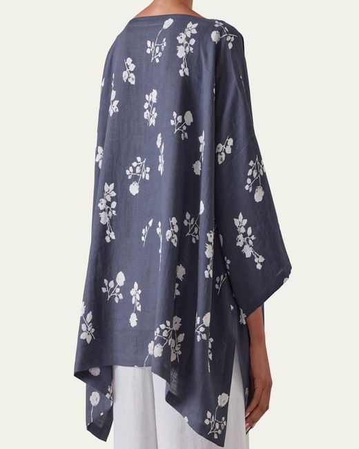 Eskandar Blue Dps Scoop-Neck 3/4-Sleeve Top (Mid Plus Length)