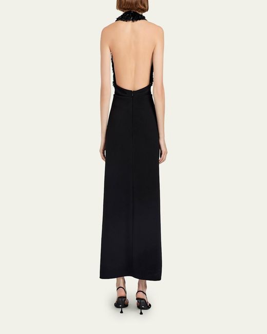 Proenza Schouler Black Moira Embroidered Compact Crepe Plunge-Neck Dress