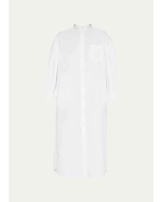 Simone Rocha White Beaded Long Shirt Dress With Gathered Back Bow