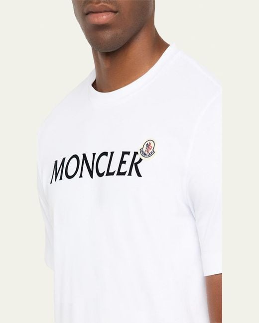 Moncler White Logo Script Crewneck T-Shirt for men