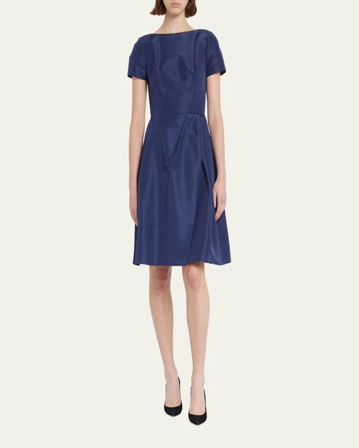 Carolina Herrera Blue Icon Bateau Neck Short-Sleeve Dress
