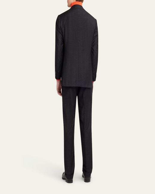 Kiton Black Wool Chalk Stripe Two-Piece Suit for men