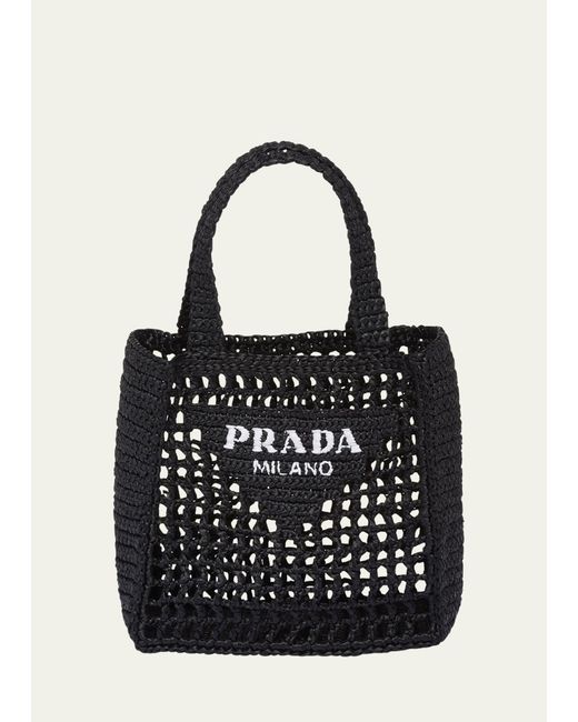 Prada Black Mini Logo Crochet Tote Bag