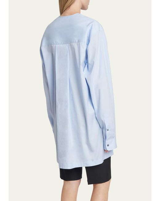 Dries Van Noten Blue Cabara Oversize Shirt With Bow Detail