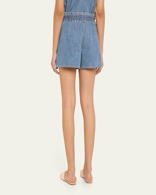 Veronica Beard Blue Wilder Drawstring Denim Shorts