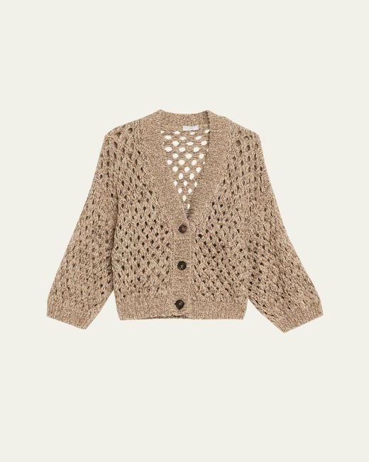 Brunello Cucinelli Natural Oversized Shimmer Open Knit Cardigan