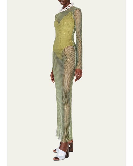Galvan Green Gloria Mesh Midi Dress With Bodysuit