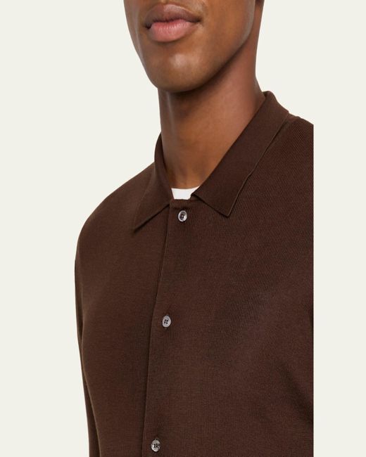 Officine Generale Brown Brent Slim Knit Button-Down Shirt for men