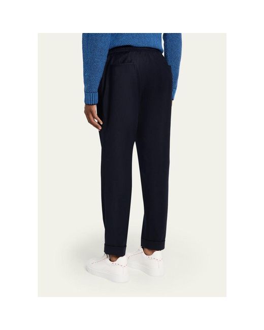 Kiton Blue Wool Stretch Pleated Drawstring Trousers for men