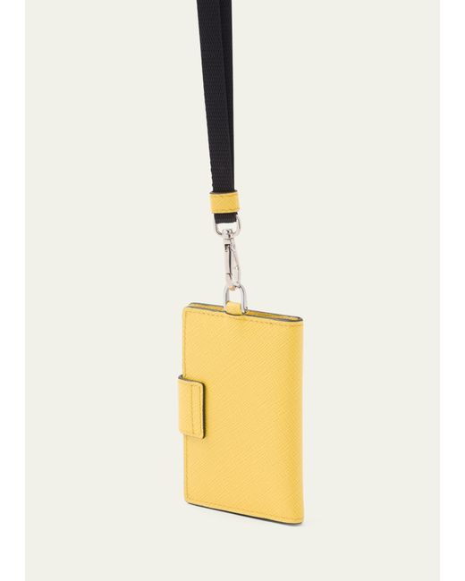 Prada Metallic Keychain Strap Saffiano Card Holder for men