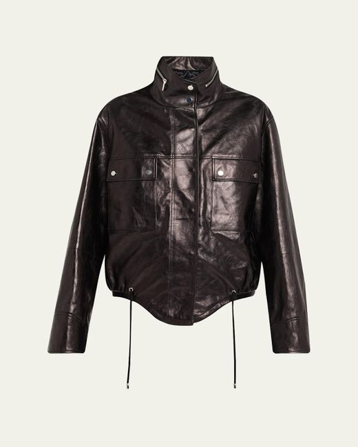 Michael Kors Black Washed Leather Bomber Jacket
