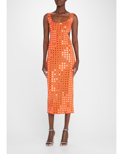 CDGNY Orange Mirror Embellished Cutout Matte Jersey Midi Dress