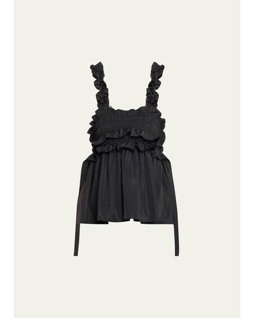 CECILIE BAHNSEN Black Gia Smocked Ruffle Strap Top