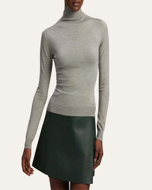 Ralph Lauren Gray Stretch Silk Jersey Mockneck Sweater