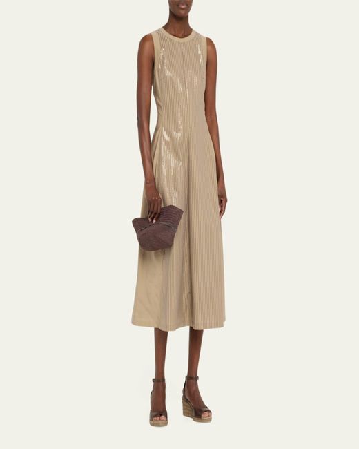 Brunello Cucinelli Front Sequined Techno Poplin Corset Midi