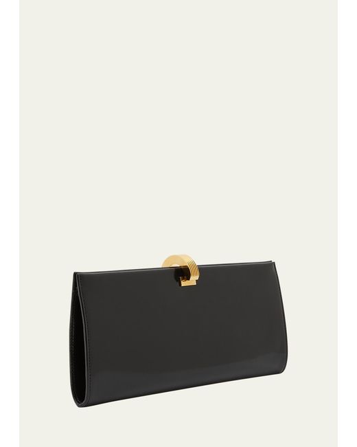 Saint Laurent White Ysl Embossed Ring Closure Evening Clutch Bag In Patent Leather