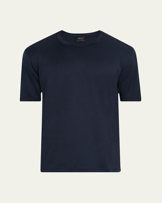 Brioni Blue Sea Island Cotton Crewneck T-Shirt for men