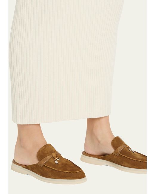 Loro Piana Natural Suede Charms Loafer Mules