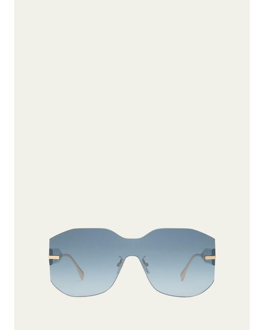 Fendi Blue Graphy Rimless Geometric Nylon & Metal Shield Sunglasses
