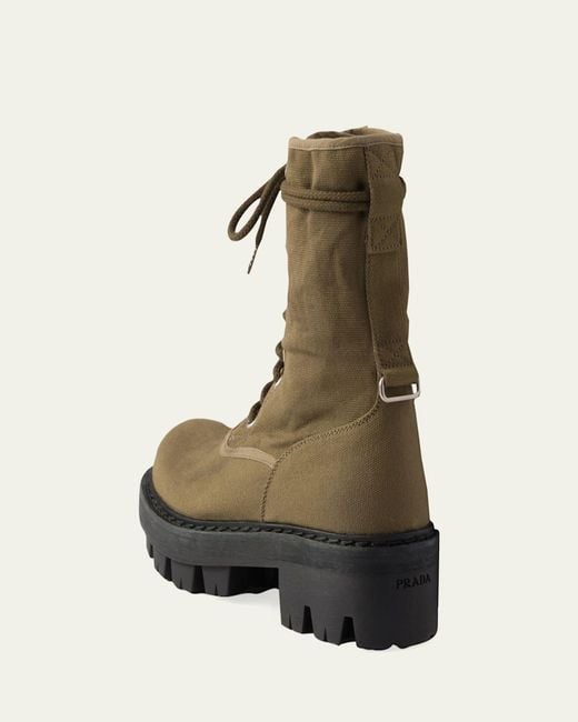 Prada Natural Canvas Ankle Combat Boots