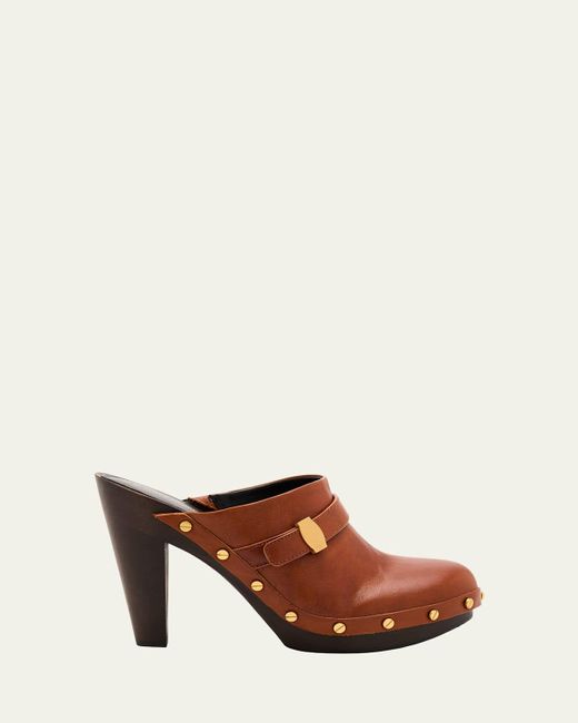 Veronica Beard Brown Giana Leather Block-Heel Mules