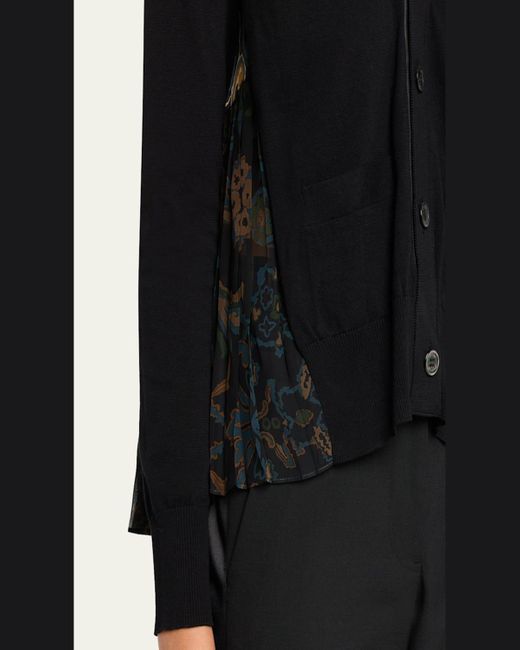 Sacai Black Hybrid Knit & Floral-Print Cardigan