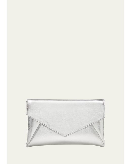 Stuart Weitzman White Mini Envelope Metallic Leather Clutch Bag