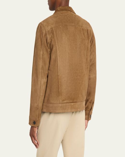 Officine Generale Brown Lazlo Suede Button-Front Shirt Jacket for men