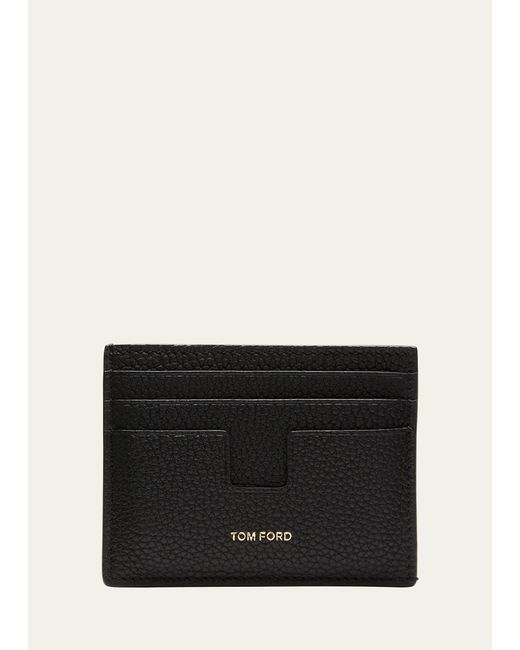 Tom Ford Black T-line Open Side Leather Card Holder for men