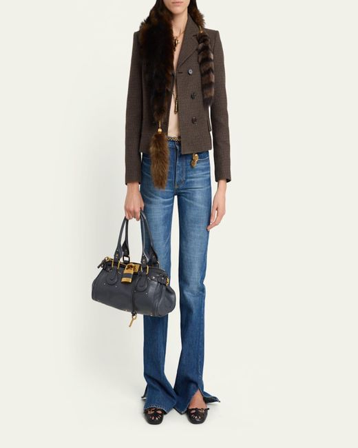 Chloé Black Houndstooth Wool Top Coat