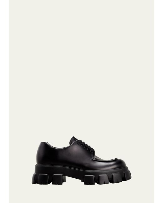 Prada Black Monolith Lug-sole Leather Derby Shoes for men