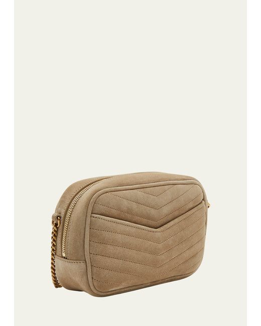 Saint Laurent Natural Lou Mini Ysl Camera Bag In Quilted Suede