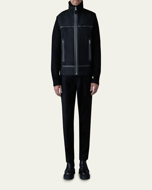 Mackage Blue Jonathan Mixed-Media Shearling Jacket for men