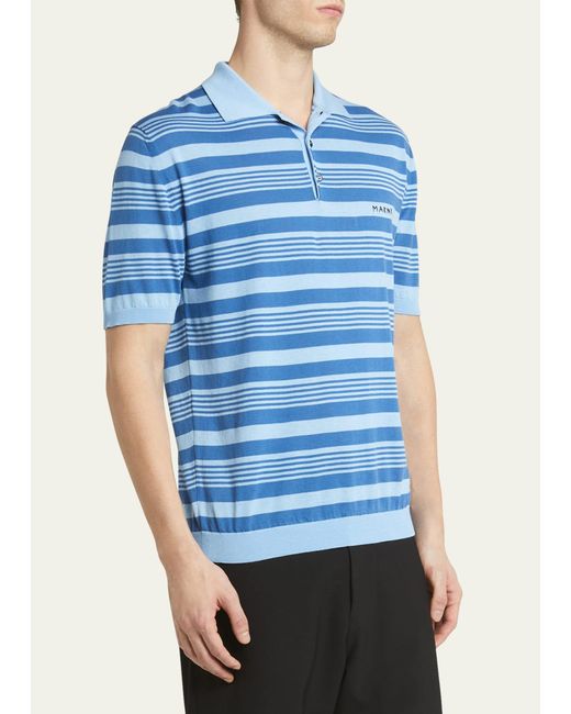 Marni Blue Mixed Stripe Polo Shirt for men