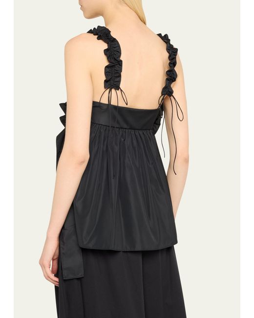 CECILIE BAHNSEN Black Gia Smocked Ruffle Strap Top