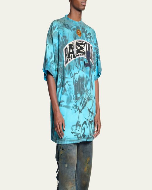 Balenciaga Oversized Graffiti Skater T-Shirt in Blue for Men