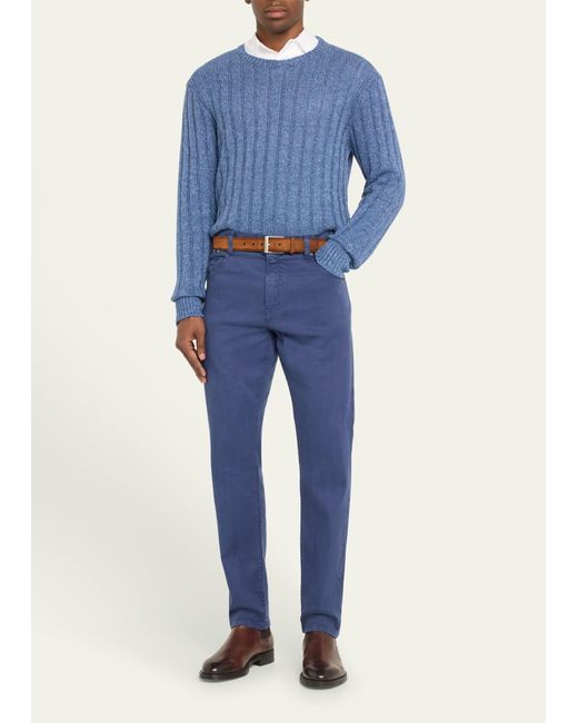 Ralph Lauren Blue Silk Linen Rib Crewneck Pullover for men