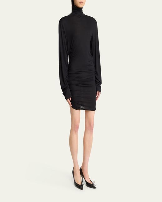 Jacquemus Black La Spallina Turtleneck Ruched Mini Dress